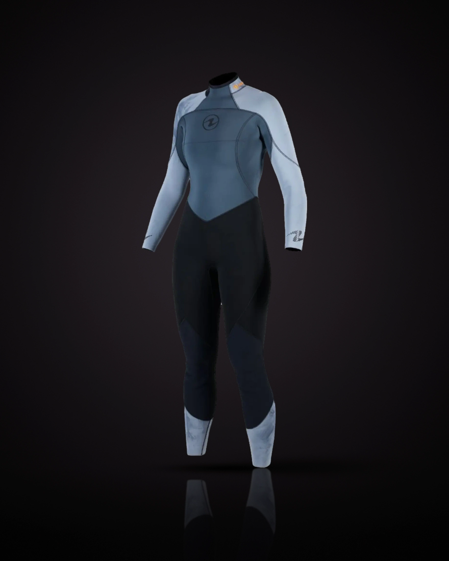 Aqualung AquaFlex 3mm Women's in Black/Grey, three-quarter front view: a blue-grey upper body, lighter grey sleeves, black legs, light grey lower legs and the Aqualung logo on the chest