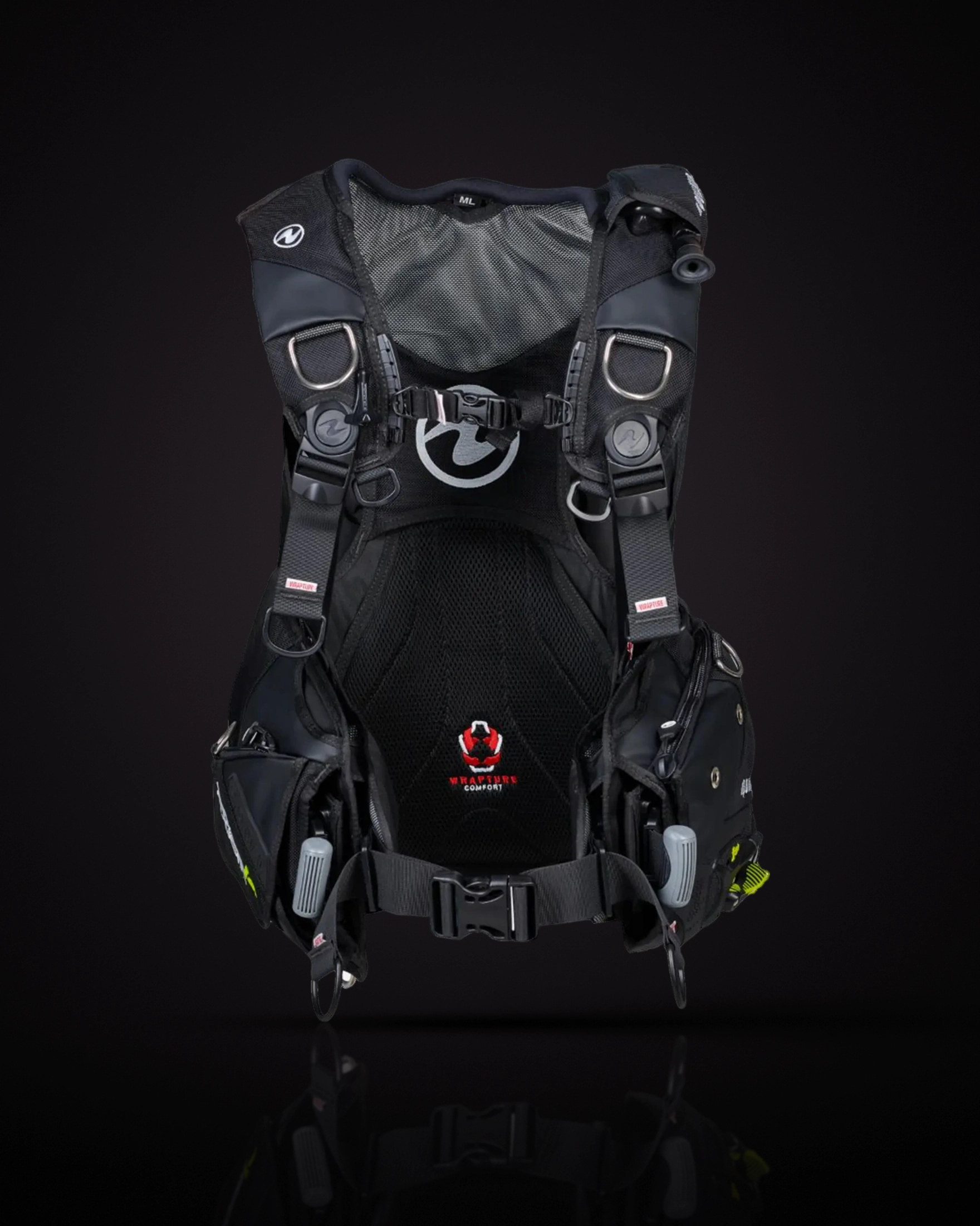 Aqualung Axiom i3+ สีดำ-เทา (Black/Grey) ด้านหน้า เห็นสายรัดชั้นใน Wrapture