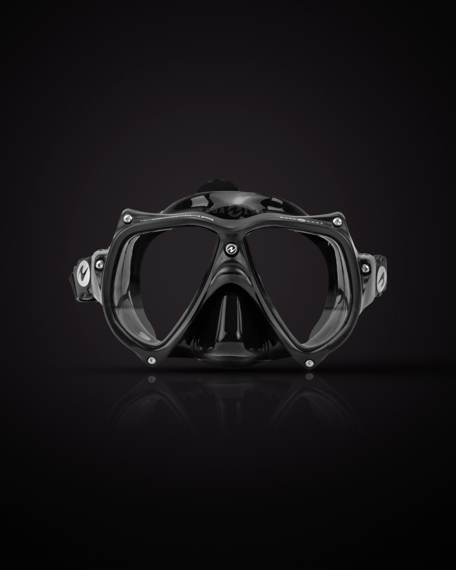 Aqualung Teknika สีดำ (Black) มองจากด้านหน้า เลนส์ใส