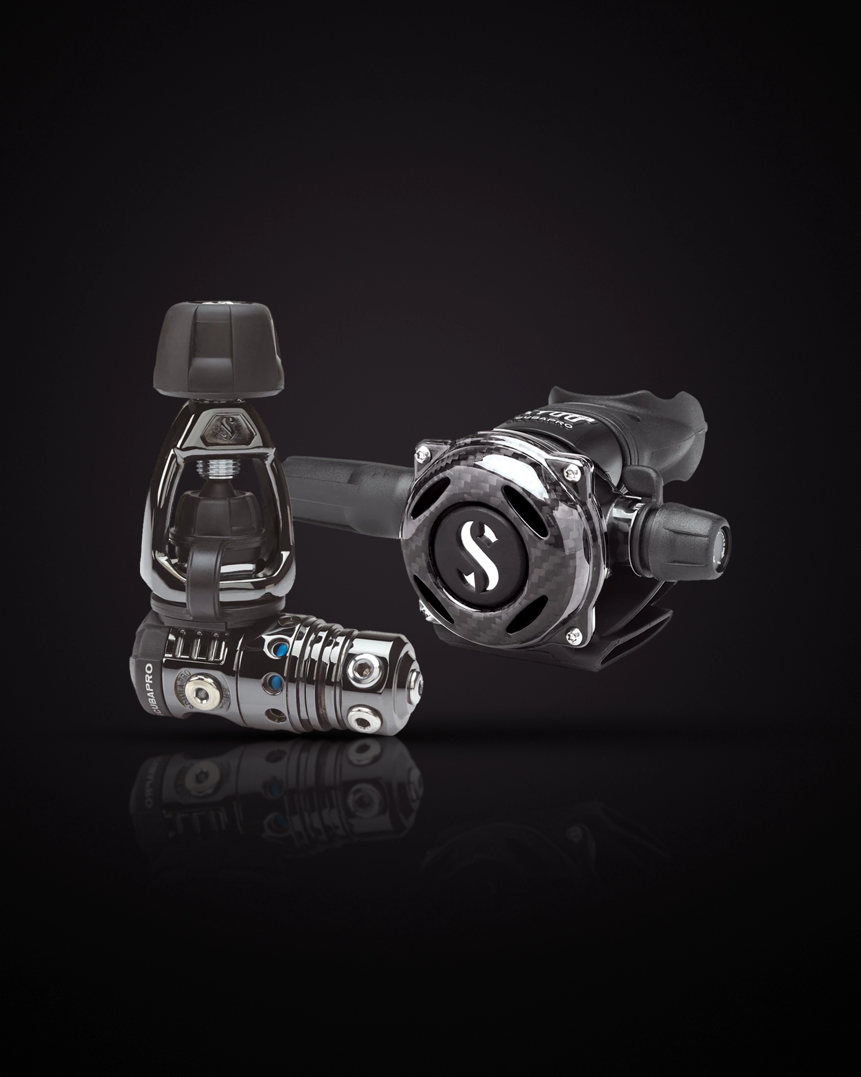 SCUBAPRO MK25 EVO / A700 Carbon BT ชุด INT (Yoke) เฟิร์สสเตจสีดำ Black Tech และเซคันด์สเตจฝาหน้าคาร์บอน